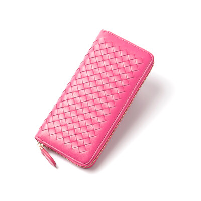 

DOODOO wallet female lambskin weave single zipper wallet lady long section multi-card European beauty handbag D3149 pink