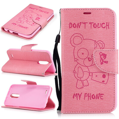 

Pink Bear Style Embossing Classic Flip Cover with Stand Function and Credit Card Slot for LG K10 2017