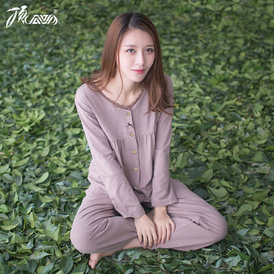 

Top Guahua Pajamas Women Lovely Round Long Sleeve Home Set 2017 Fall New t80189 Coffee 170