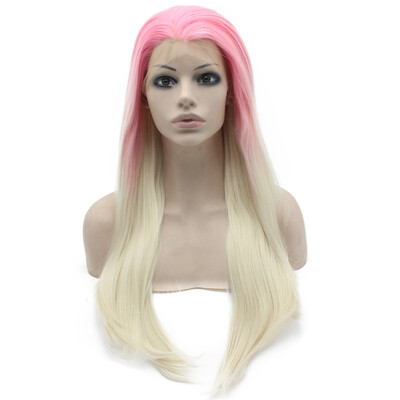 

Iwona Synthetic Hair Lace Front Long Stright Ombre Pink Blonde Two Tone Wig