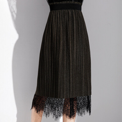 

MAZOE Korean Fashion Tighten Waist Belt Lace Belt Skirt Two Pleated Skirt M103