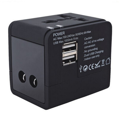 

Merope Travel Accessories Dual USB Port Universal Universal Switch Plugs Traveling Multifunctional Global Socket Power Converter Black