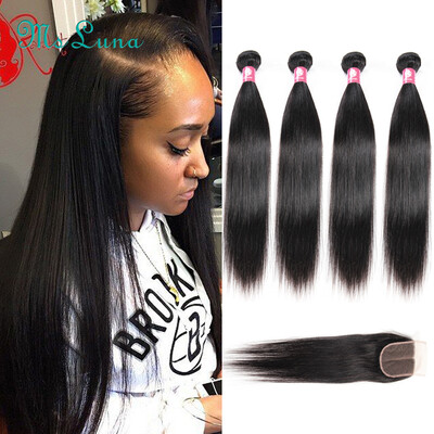 

Malaysian Straight Hair With Closure 4 Bundles Straight Malaysian Virgin Hair With Closure 8A Malaysian Virgin Hair