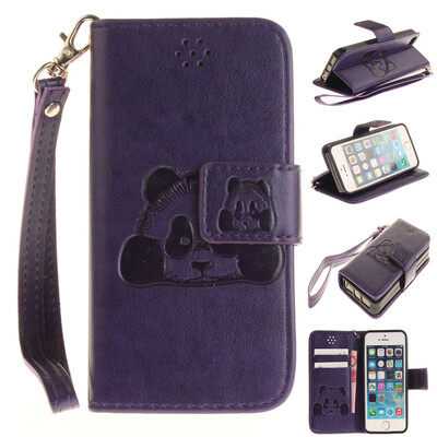 

Purple Panda Style Embossing Classic Flip Cover with Stand Function and Credit Card Slot for IPHONE 5/5S/5SE