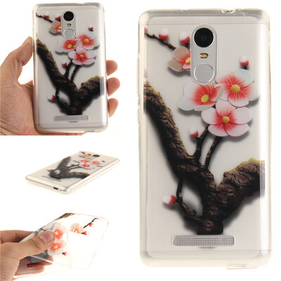

Four plum blossoms Pattern Soft Thin TPU Rubber Silicone Gel Case Cover for XiaoMi RedMi Note3