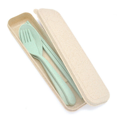 

BANKYI Wheat Straw Wash Water Cup Cutlery Series Wheat Tableware Three-piece Spoon Chopstick Chops Travel Tableware Set Nordic Green