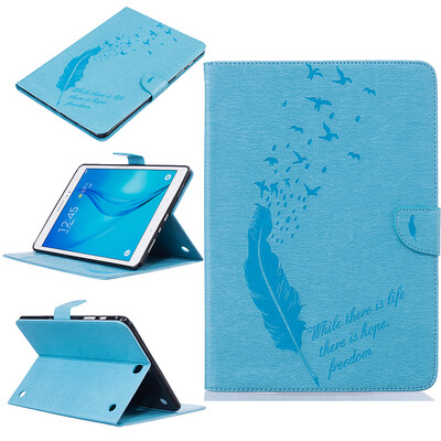 

Light blue feathers Style Embossing Classic Flip Cover with Stand Function and Credit Card Slot for Samsung Galaxy Tab A 9.7 T550
