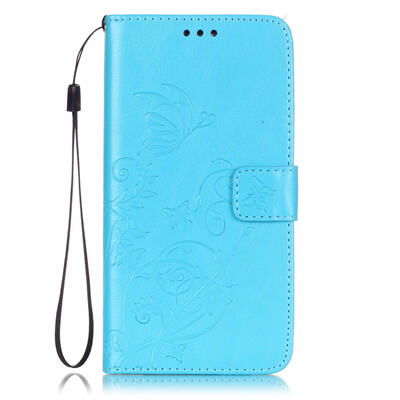 

Blue Flower Design PU Leather Flip Cover Wallet Card Holder Case for SAMSUNG J2