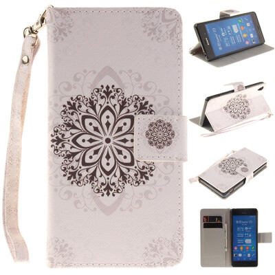 

Datura flowers Design PU Leather Flip Cover Wallet Card Holder Case for SONY Xperia Z3