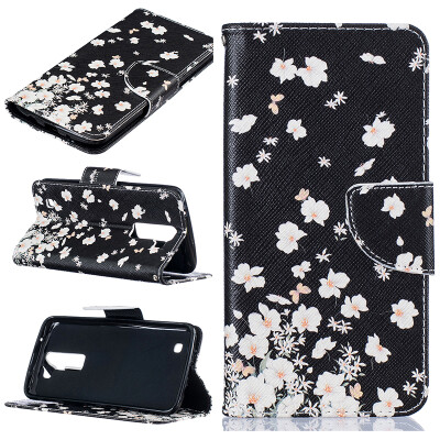 

Small white flowers Design PU Leather Flip Cover Wallet Card Holder Case for LG K7K8