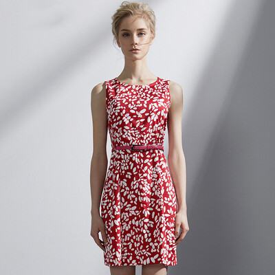 

Marc Rebecca red print dress Slim thin A word skirt 72002E red bottom wave point XL code