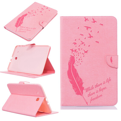

Pink feathers Style Embossing Classic Flip Cover with Stand Function and Credit Card Slot for Samsung GALAXY Tab E T560