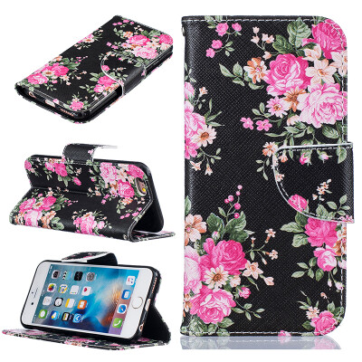 

Black flowers Design PU Leather Flip Cover Wallet Card Holder Case for IPHONE 66S