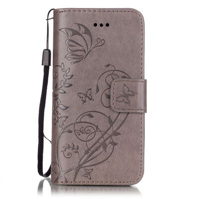

Gray Flower Design PU Leather Flip Cover Wallet Card Holder Case for IPHONE 6S