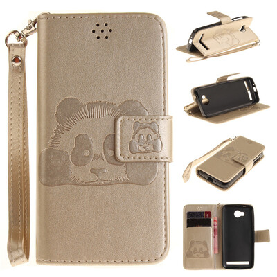 

Gold Panda Style Embossing Classic Flip Cover with Stand Function and Credit Card Slot for HUAWEI Y3 II
