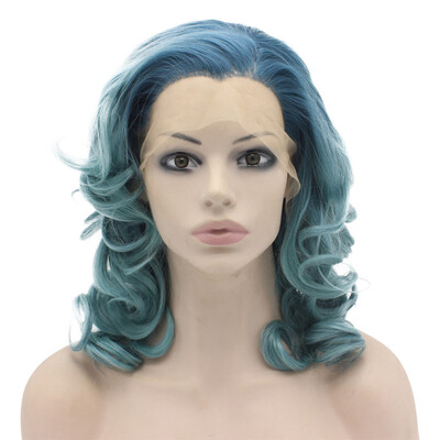 

Iwona Synthetic Hair Lace Front Shoulder Wavy Two Tone Green Ombre Wig