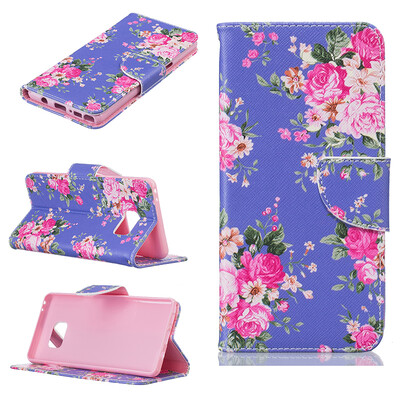 

Purple flowers Design PU Leather Flip Cover Wallet Card Holder Case for SAMSUNG GALAXY Note 7