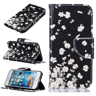 

Small white flowers Design PU Leather Flip Cover Wallet Card Holder Case for IPHONE 6/6S