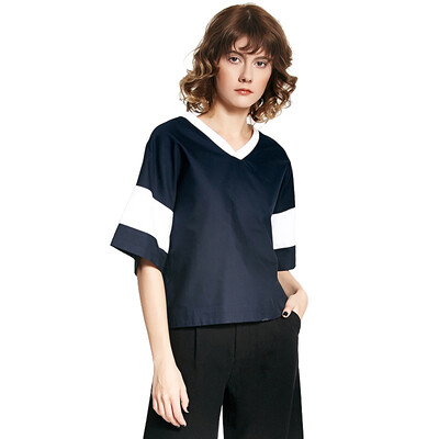 

UR Молодежная женская мода V-образным вырезом Коллаж Досуг пояса Хлопковая рубашка YV19S2CN2000 Blue XL