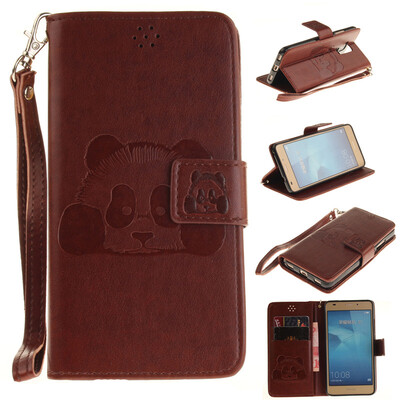 

Brown Panda Style Embossing Classic Flip Cover with Stand Function and Credit Card Slot for HUAWEI Honor 5C