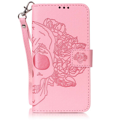 

Pink Skull Design PU Leather Flip Cover Wallet Card Holder Case for SAMSUNG A510