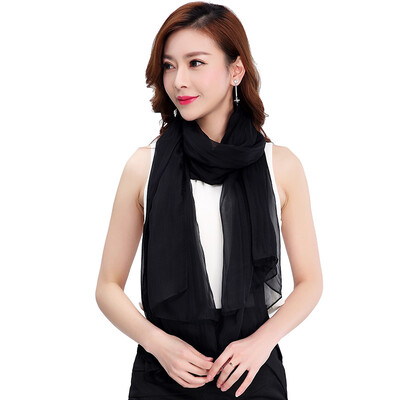 

Lan Shiyu LANSHIYU W0591 silk scarves spring&summer silk pure color long shawl scarf black