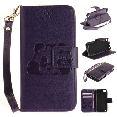 

Purple Panda Style Embossing Classic Flip Cover with Stand Function and Credit Card Slot for iPod Touch 5/6