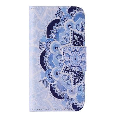 

Blue Flower Design PU Leather Flip Cover Wallet Card Holder Case for SAMSUNG S7EDGE