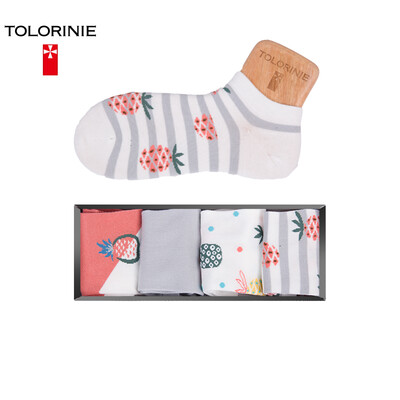 

Jingdong supermarket] TOLORINIE [4 ​​pairs of] casual socks Ms. combed cotton spring and summer seasons low to help fruit jacquard female socks 22-24 color  K0235M0010