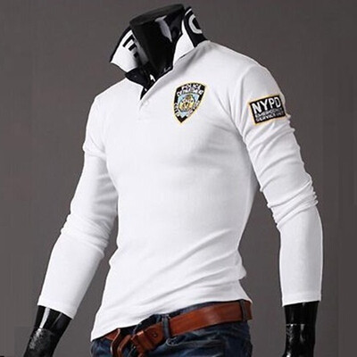 

Summer New Leisure Fashion Tide-korean Printing Embroidery Mens Long Sleeve Slim Joker Polo T-shirt