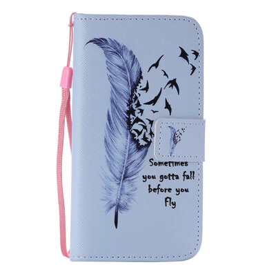 

Blue Feather Design PU Leather Flip Cover Wallet Card Holder Case for SAMSUNG S7EDGE