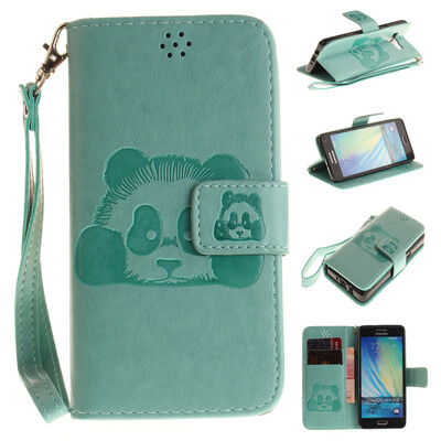 

Green Panda Style Embossing Classic Flip Cover with Stand Function and Credit Card Slot for SAMSUNG GALAXY A3