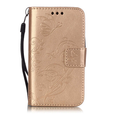 

Gold Flower Design PU Leather Flip Cover Wallet Card Holder Case for SAMSUNG S7