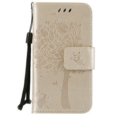 

Gold Tree Design PU Leather Flip Cover Wallet Card Holder Case for IPHONE 4