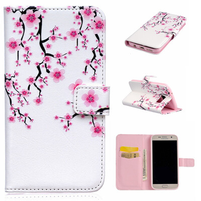 

Цветения сливы Дизайн Кожа PU откидная крышка бумажника карты держатель чехол для SAMSUNG GALAXY S7