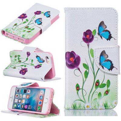 

Blue butterfly Design PU Leather Flip Cover Wallet Card Holder Case for IPHONE 55S5SE