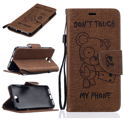 

coffee Bear Style Embossing Classic Flip Cover with Stand Function and Credit Card Slot for HUAWEI Y5 II