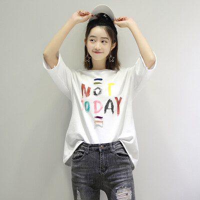 

City Plus CITYPLUS Arts & Crafts Casual Loose Loose Letter Prints Five Sleeve T-Shirt Female CWTD173450 White L