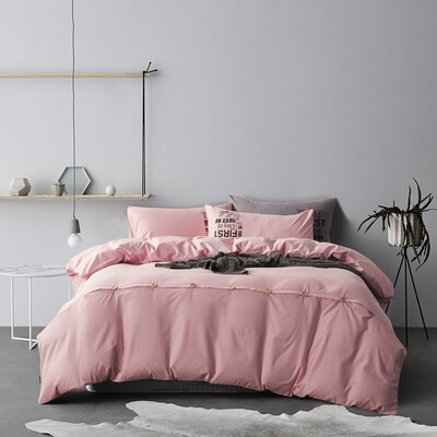 

Jie Liya suite home textiles four-piece cotton button models cotton solid color kit 15 m&18 m bed universal quilt bed sheets cherry powder