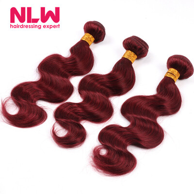 

N.L.W. 10A Brazilian virgin human hair 3 bundles Body wave hair extensions #99j Hair color