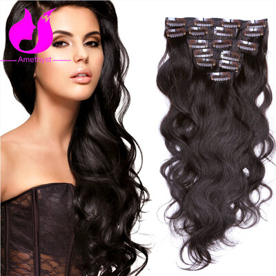 

Amethyst Top 8A Grade Clip In Human Hair Extensions Sexy Body Wave 100g Full Head Clip In Hair