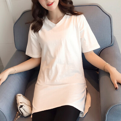 

VIVAHEART Korean Slim Long V-Shirt Short Sleeve T-Shirt Lingerie Pure Color Shirt Shirt Tide VWTD173135 White L