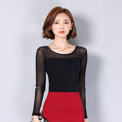 

Fubixi FUBIXIAN spring&autumn women&39s wild round neck net yarn bottoming shirt D2565 black XL