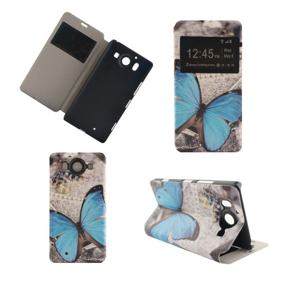 

Blue Butterfly Design Кожа PU откидной крышки Кошелек для карты памяти Чехол для Microsoft Lumia 950