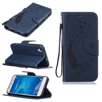 

Dark blue Feathers and birds Style Embossing Classic Flip Cover with Stand Function and Credit Card Slot for HUAWEI Honor 5A/Y6 II