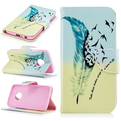 

Feathers&birds Design PU Leather Flip Cover Wallet Card Holder Case for Motorola Moto G5 Plus