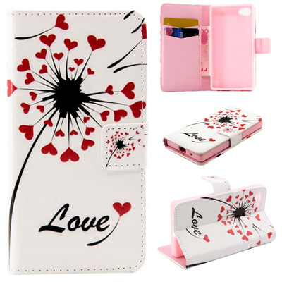 

Love heart dandelion Design PU Leather Flip Cover Wallet Card Holder Case for SONY Xperia Z5 Compact/Mini