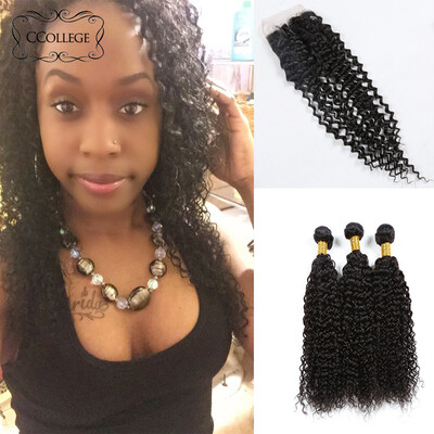 

Ccollege Hair Company Peruvian Kinkly Curly With Closure 3 Bundles Pervian Virgin Hair Weaves With Lace Closure Free Shipping