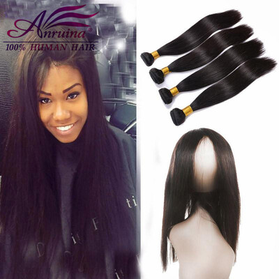 

360 Lace Frontal With Hair Bundles Peruvian Virgin Hair Straight With Closure Human Hair 3 Bundles With 360 Lace Frontal Closure
