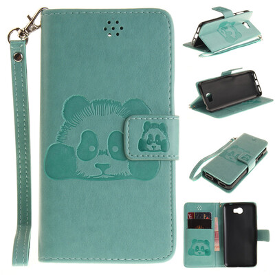 

Зеленый Panda Стиль Тиснение Классический откидная крышка с подставкой Функция и слот кредитной карты для HUAWEI Y5 II